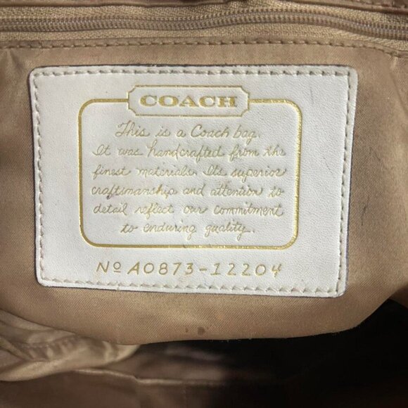 COACH Brown Signature Floral Embroidered Jacquard & Gold Leather Satchel Tote - Picture 3 of 8